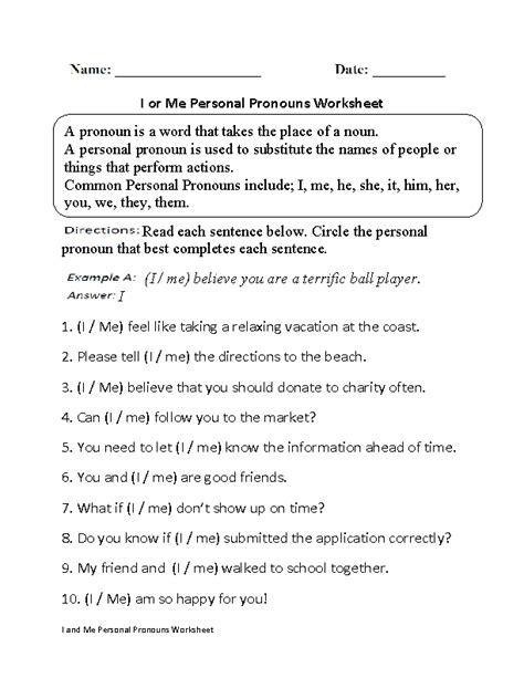 pronouns worksheet for grade 6